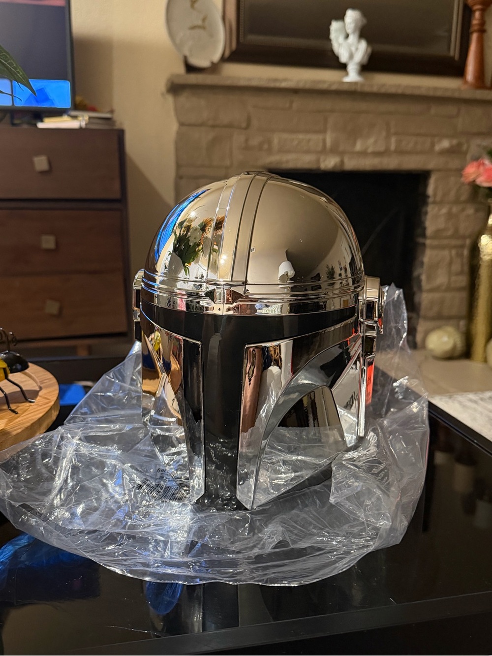 Star Wars The Mandalorian & Grogu Mando's Helmet Popcorn Bucket AMC in hand